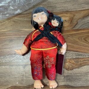 Vintage Hong Kong Passport Doll Mother & Daughter Chinese Ruby Red Gold‎